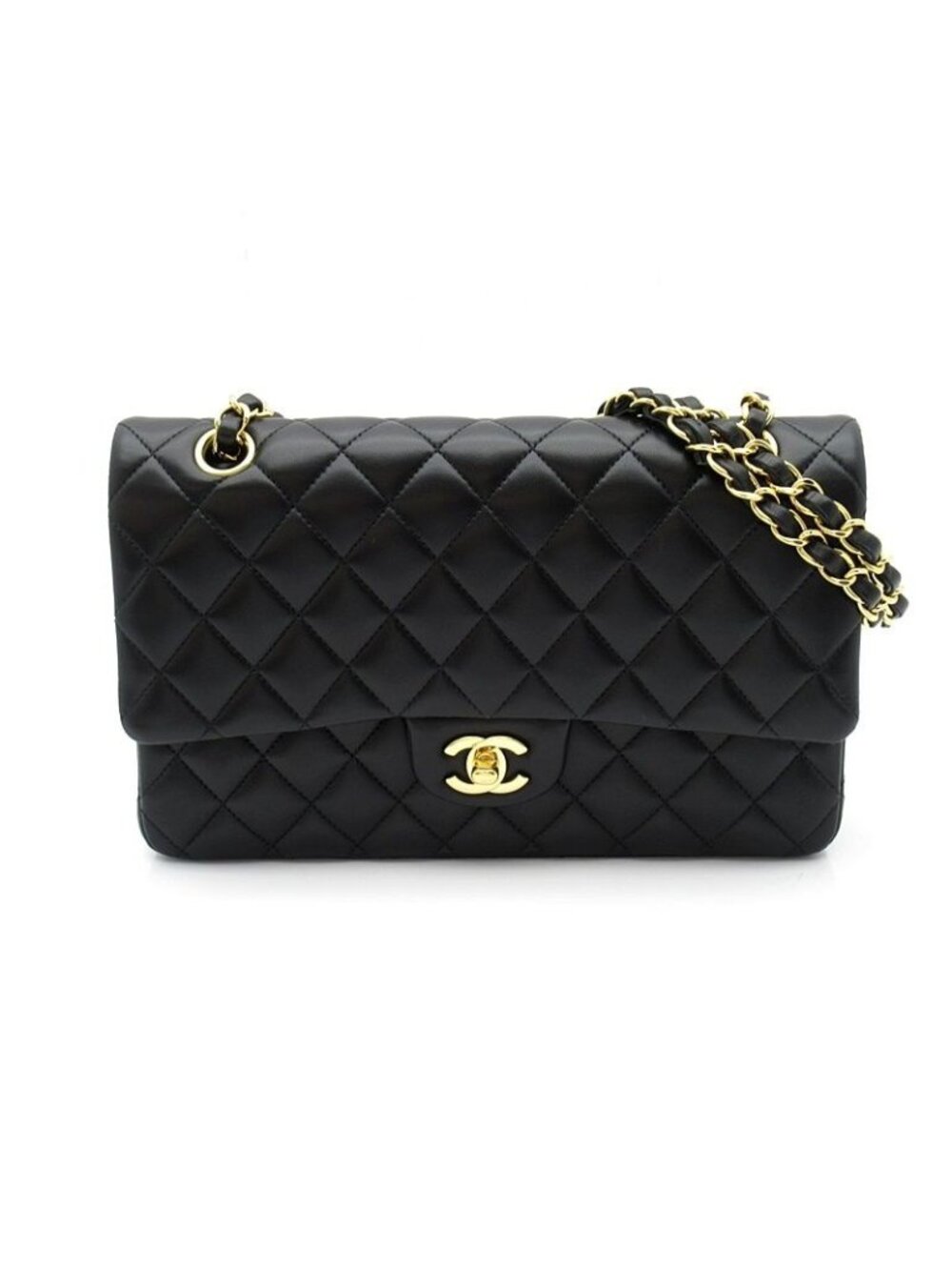 Chanel Quilted 25 Double Flap Lambskin Shoulder Bag Black